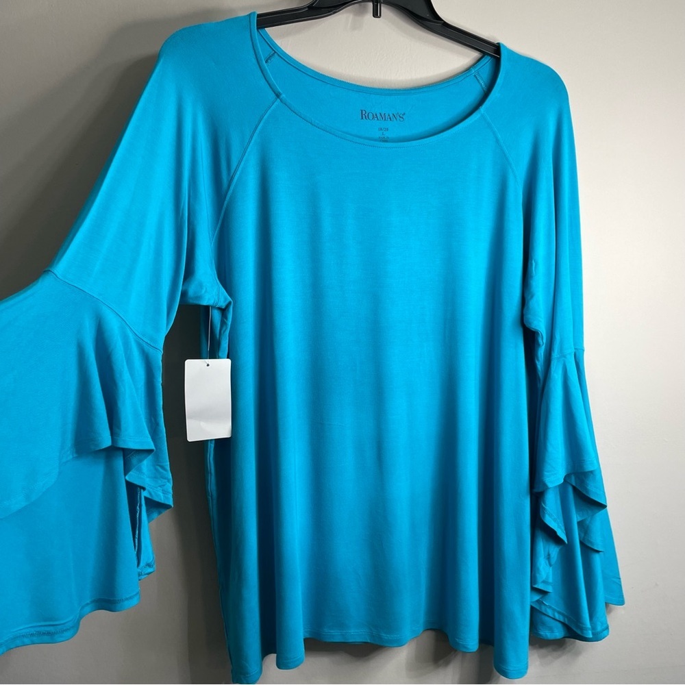 Roman’s Women's Blue Bell Sleeve Top
